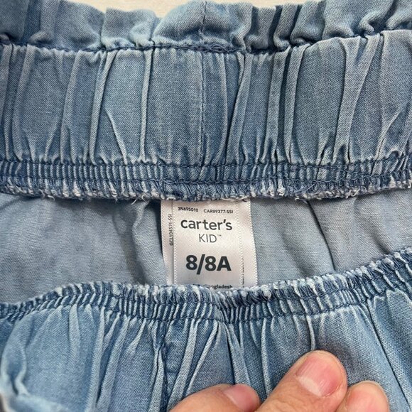 Carters Kids Chambray Ruffle Waist Shorts 8/8A Light Blue - Picture 3 of 4